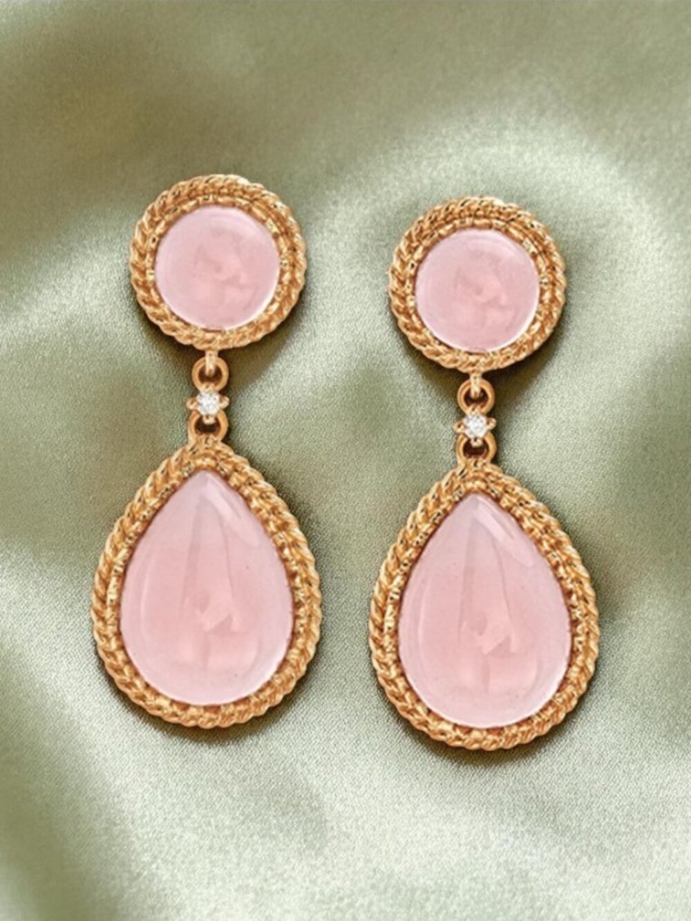 14K Gold Natural Peruvian Pink Opal & Diamond Earrings 9.78ctw Gumball Opal 6.6g